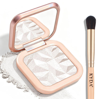 Face Highlighter Palette, High Glossy Pearl White Face Illuminator Palette, Natural Shimmer Smooth Baked Highlighter