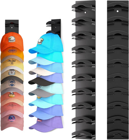 Hat Organizer for Baseball Caps 2Pack, Hat Rack for Wall with Strong Adhesive Hold up to 20 Hats, Hat Hanger Holder
