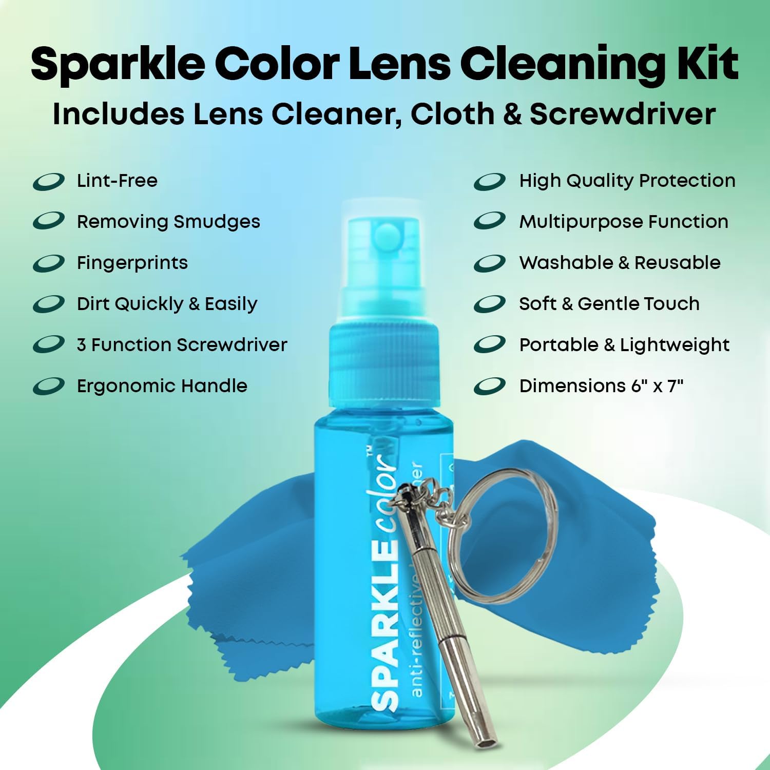 Sparkle Anti-Reflective Safe Lens Cleaner & Repair Kit – (2) 1oz Glasses Cleaner Spray, (2) Microfiber Cloth &