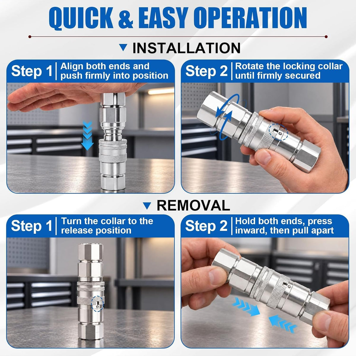 1/2" NPT Flat Face Hydraulic Couplers with 2 Extra Dust Caps(ISO16028)