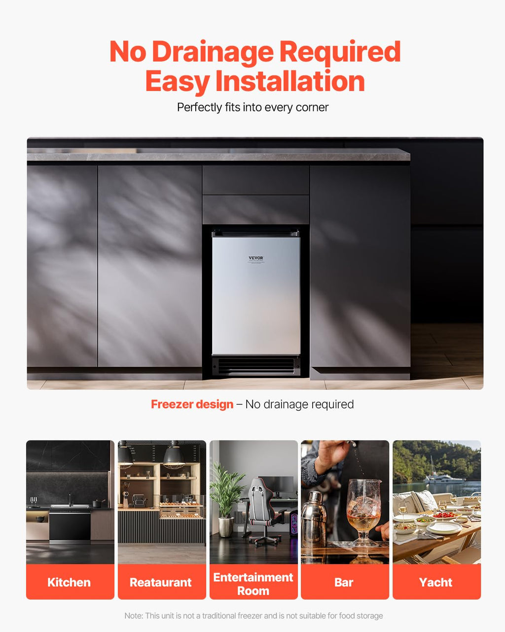 Undercounter Built-in Ice Maker, 15 Lbs/Day Under Counter Ice Maker Machine with Reversible Door Stainless Steel
