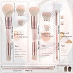 Pink Makeup Brushes set, 4 Dual-Ended Brushes, 3 Makeup Sponges & 1 Metal Stand, Professional Complete Cosmetic Brush