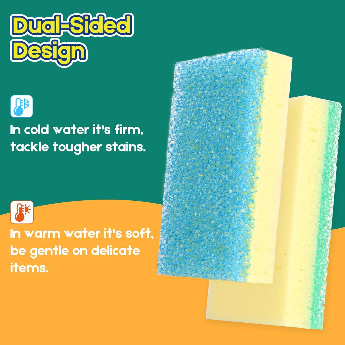 Scrub Sponge, Dual-Sided Temperature-Responsive Scrubber