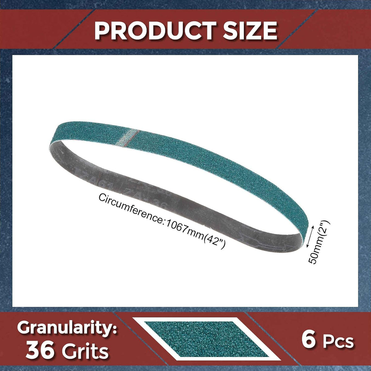 6 Pcs Sanding Belts 2 x 42 Inch 36 Grit Zirconia