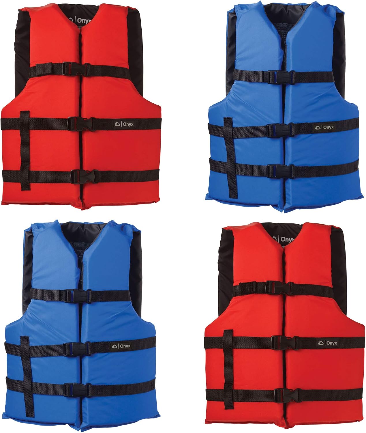 General Purpose Life Vest, Adult Universal (4-Pack),Red - Blue,30-52-Inch Chest, persons over 90-Pounds., universal