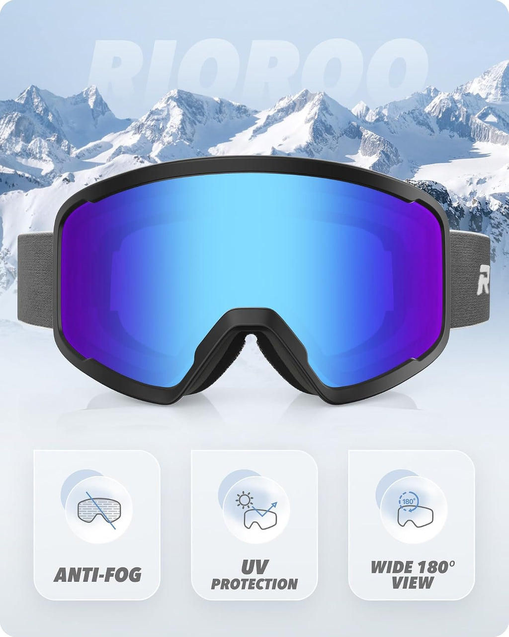 Ski/Snowboard Goggles for Men Women, OTG Snow Goggles Anti Fog 100% UV Protection Snowboarding Goggles
