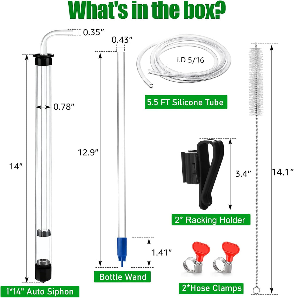 14” Auto Siphon with 12.9” Bottle Wand & 5.5FT Food-Grade Silicone, Beer Wine Siphon Racking Cane fit Liquid