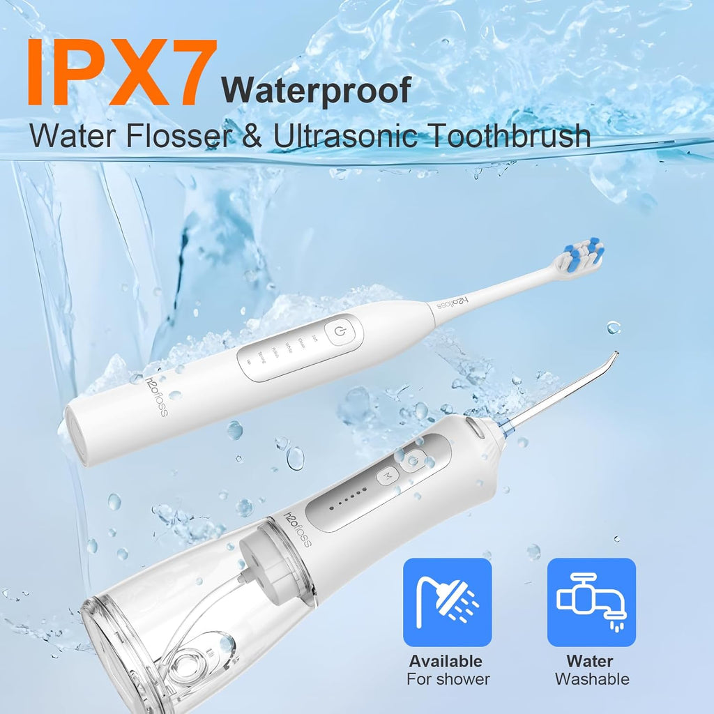 Sonic Electric Toothbrush and Water Flosser Combo, Rechargeable 2000mAh Toothbrush and 2500mAh Oral Irrigator with
