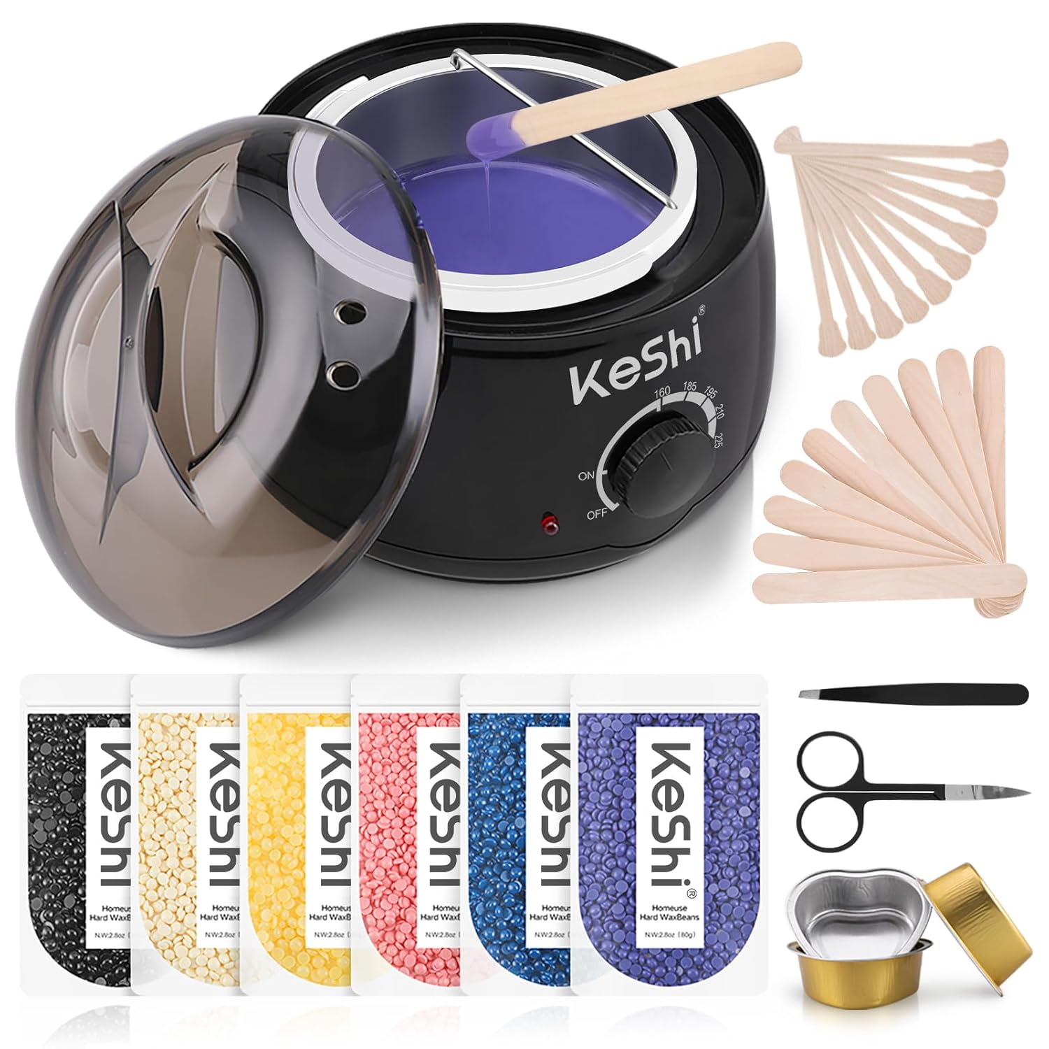 Waxing Kit, Painless Hair Removal Wax Warmer with 6 Bags Hard Wax Beans for Full Body, Legs, Face, Eyebrows & Bikini—