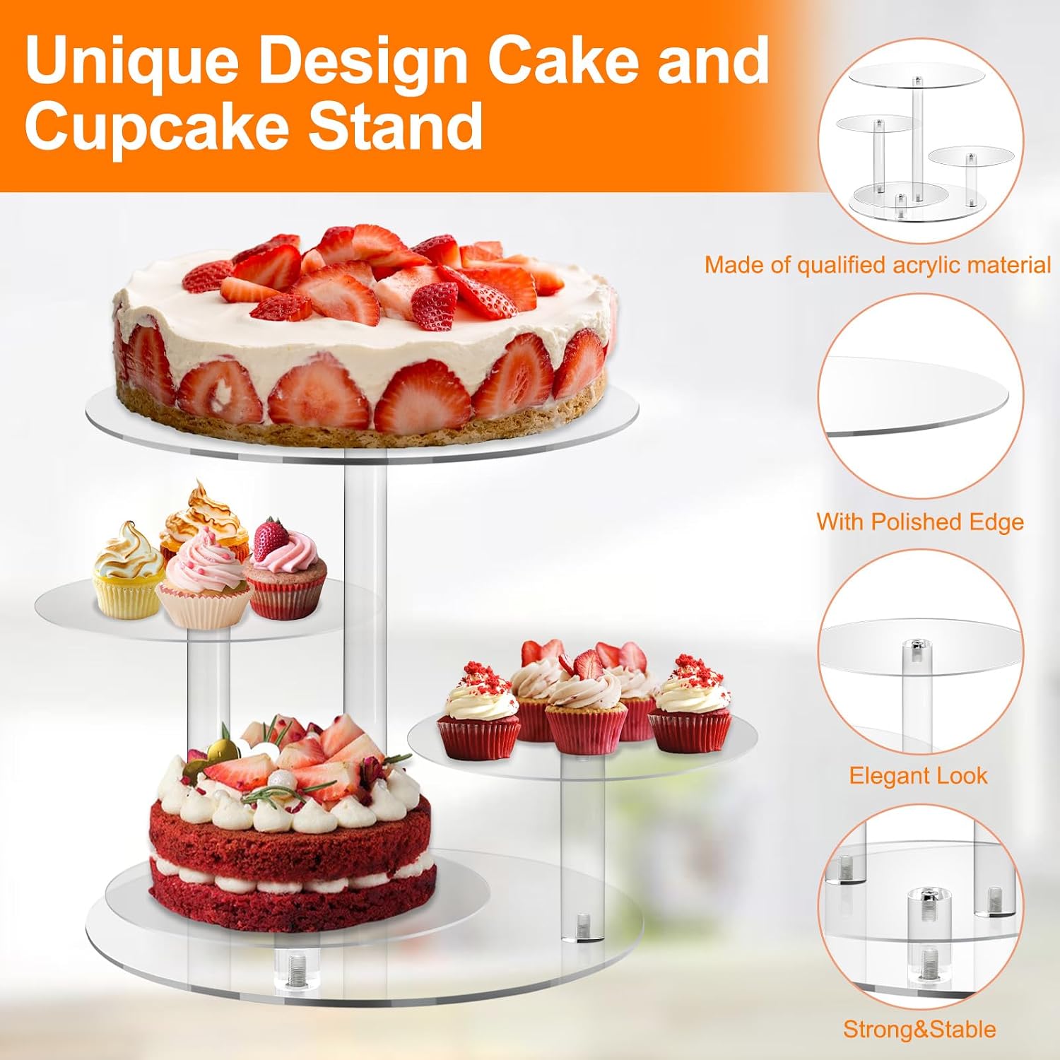 4 Tier Acrylic Round Cake Stand for 8-12 Inch Cakes, Clear Multi-Layer Dessert Display Stand for Wedding, Birthday