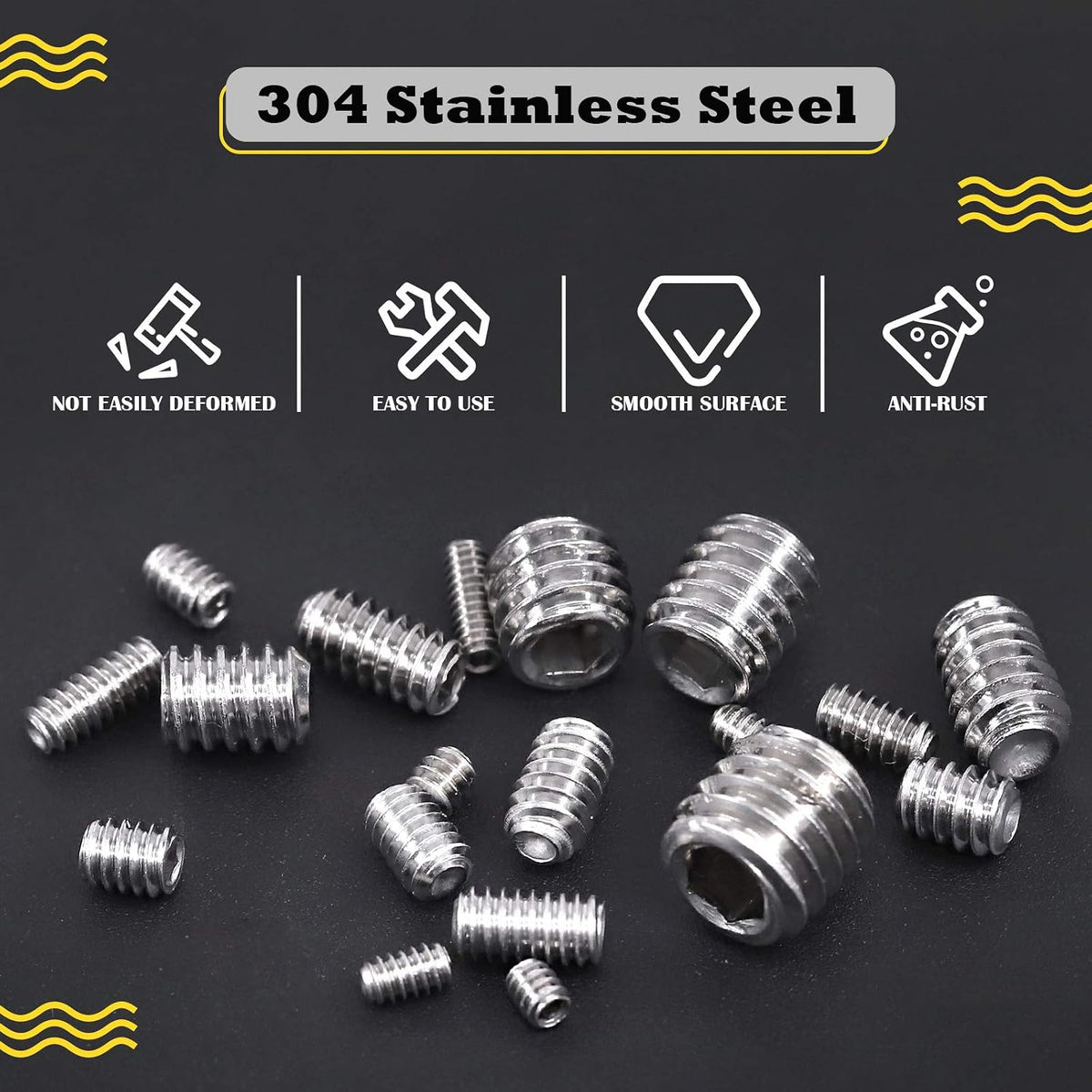 Hilitchi 50Pcs SAE Stainless Hex Allen Head Socket Set Screws Grub Screw Bolts Assortment Kit Internal Hex Drive Cup-Point Screws 5/16-18 x 5/16