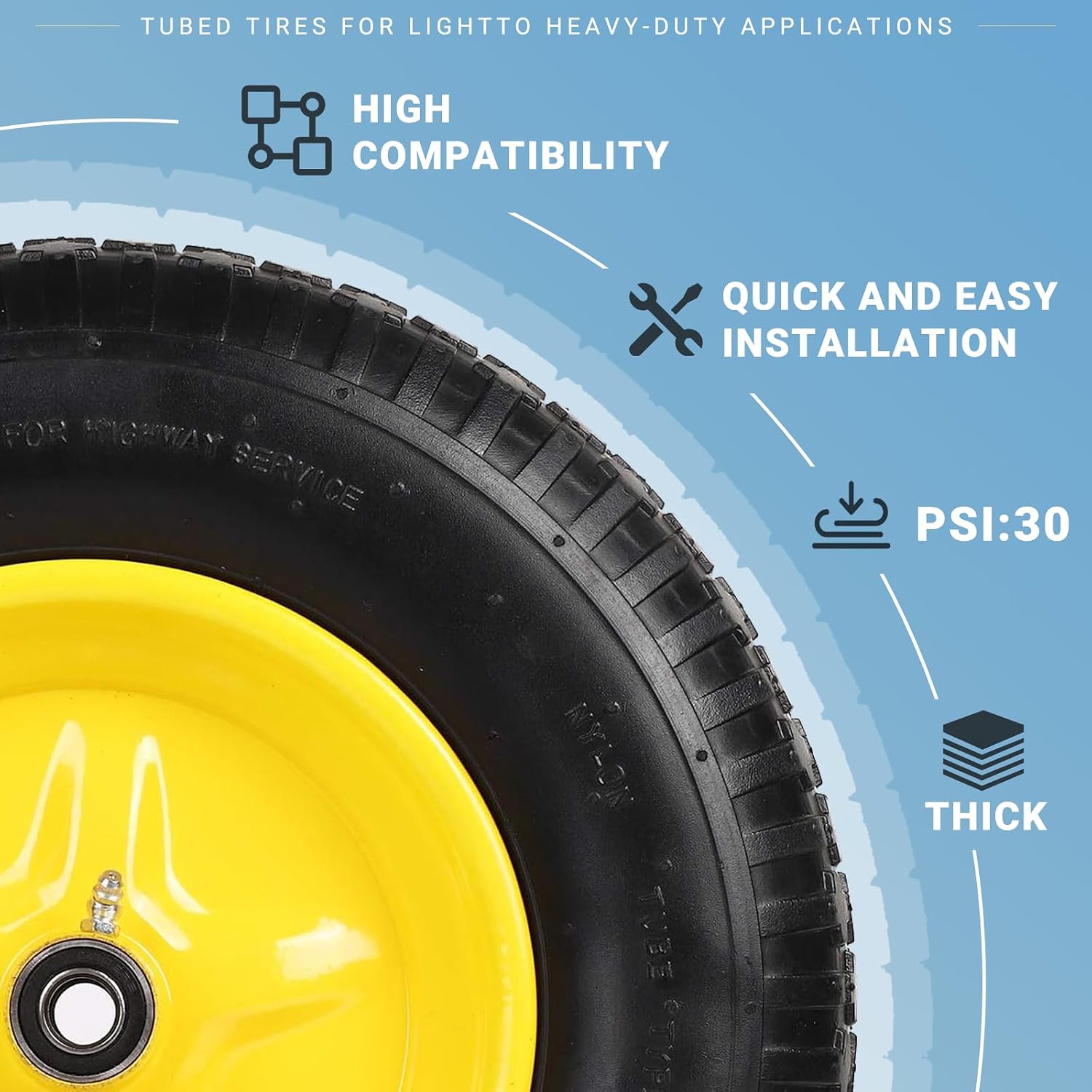 (2-PACK) 4.80/4.00-8" Tire and Wheel, 16" Pneumatic Tire Wheels with 3/4" Bearings and 3" Centered Hub for