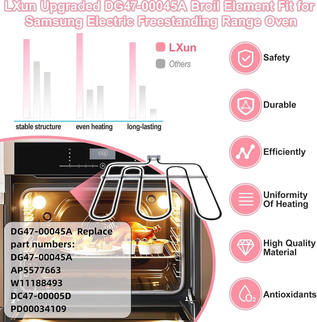 LXun Upgraded DG47-00045A Broil Element Compatible with Samsung Electric Freestanding Range Oven Part for Samsung DG47-00045A Oven Heating Element for samsung Oven Broiler Heater element NE594R0ABSR