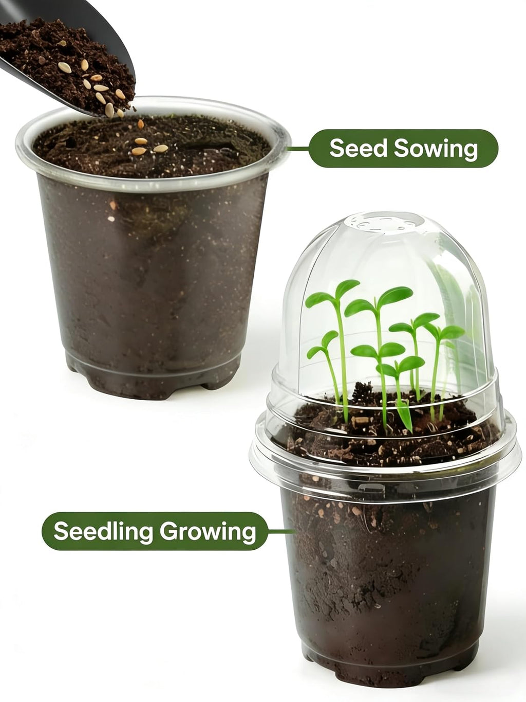 4 Inch Plastic Nursery Pots with Humidity Dome for Plants Clear Seed Starter Pots Seedlings Planting Pots for Garden