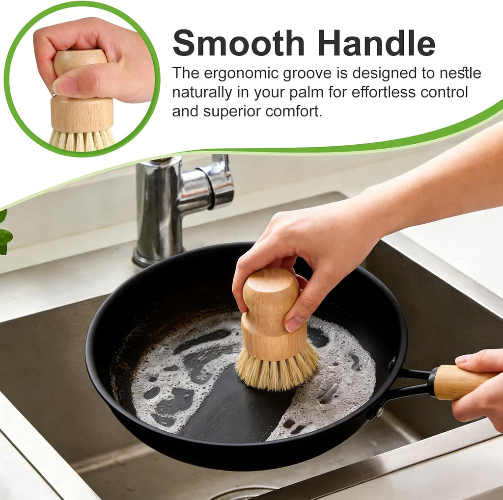 Bamboo Dish Brush, Natural Scrub Brush, 4 Pack Set