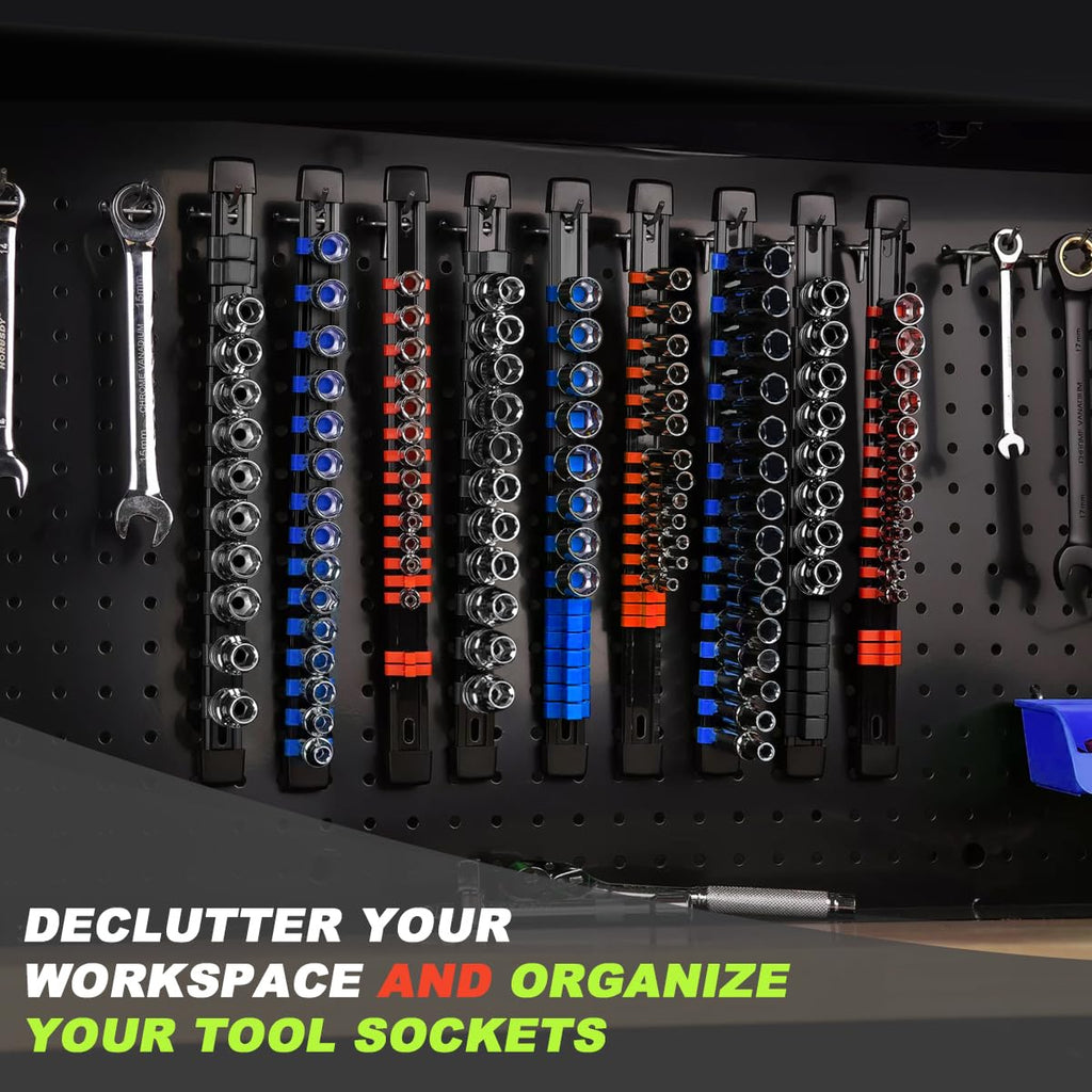 3-Pc Socket Organizer Rail Set, 43-Clip Socket Holder, 1/4, 3/8, 1/2 Drive