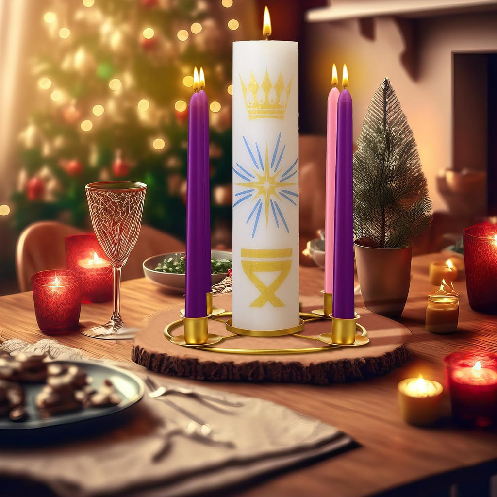 Christmas Advent Wreath Candle Holder with 5 Pillar and Taper Candles Celtic Advent Candleholder Calendar for