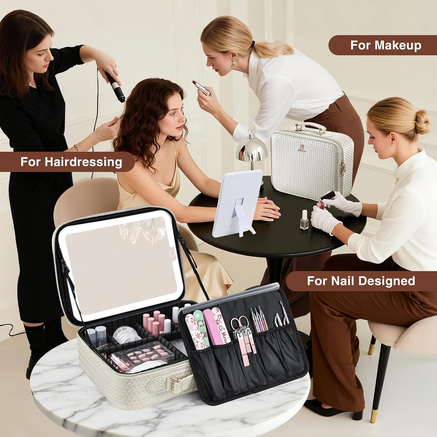 Makeup Bag with LED Lighted Mirror 12.2 IN Travel Makeup Bag Adjustable Brightness in 3 Colors Cosmetic Organizer