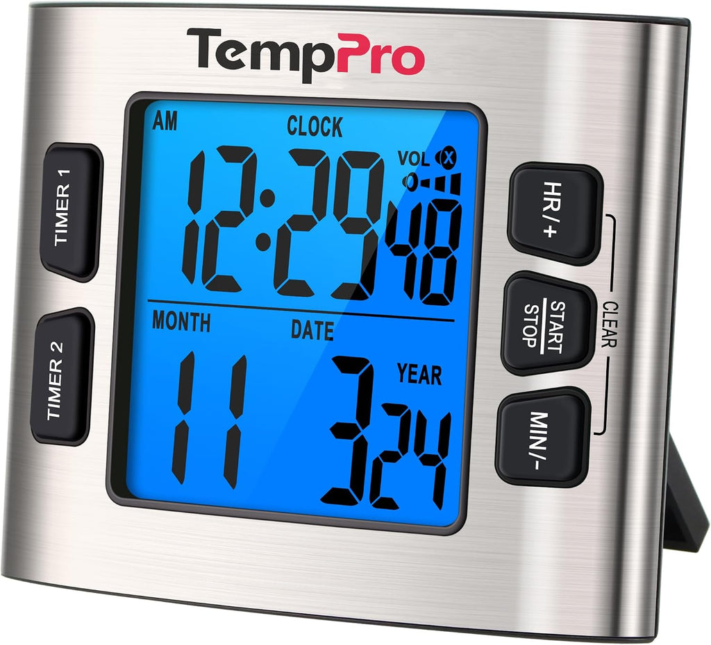 TM02 24H Kitchen Timer with Clock Mode & Dual Digital Timers