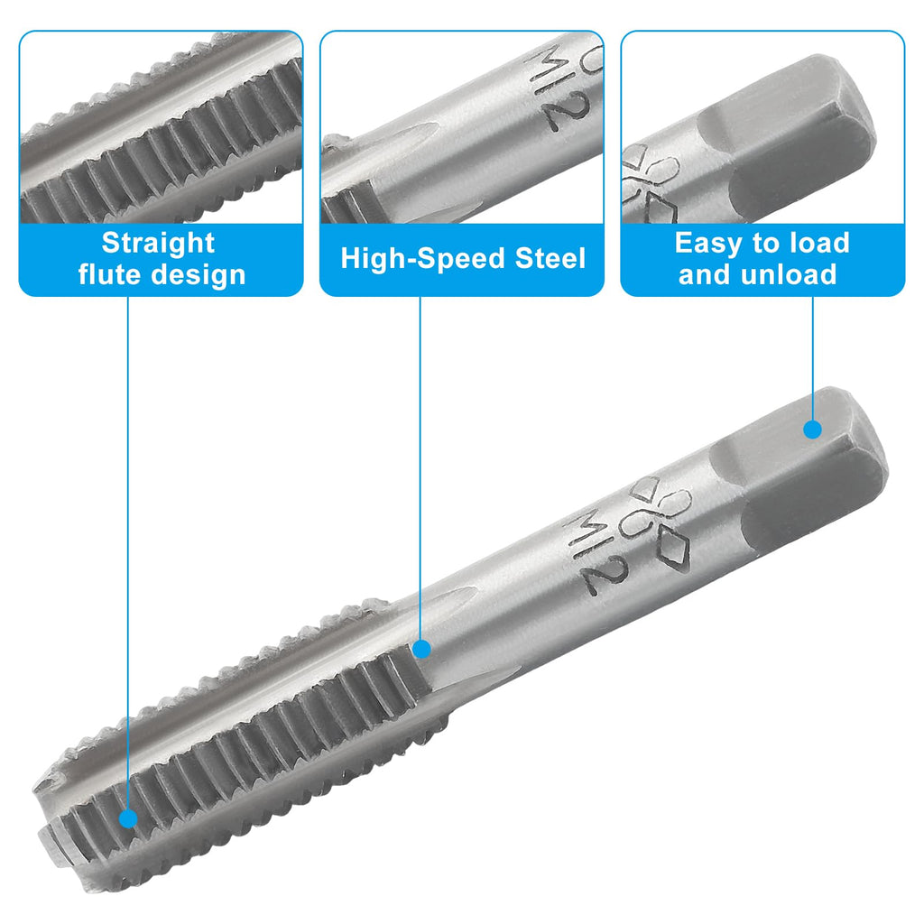 PCASVV 2Pcs HSS M12 x 1.75 Tap & Thread Chaser, Metric Right Hand