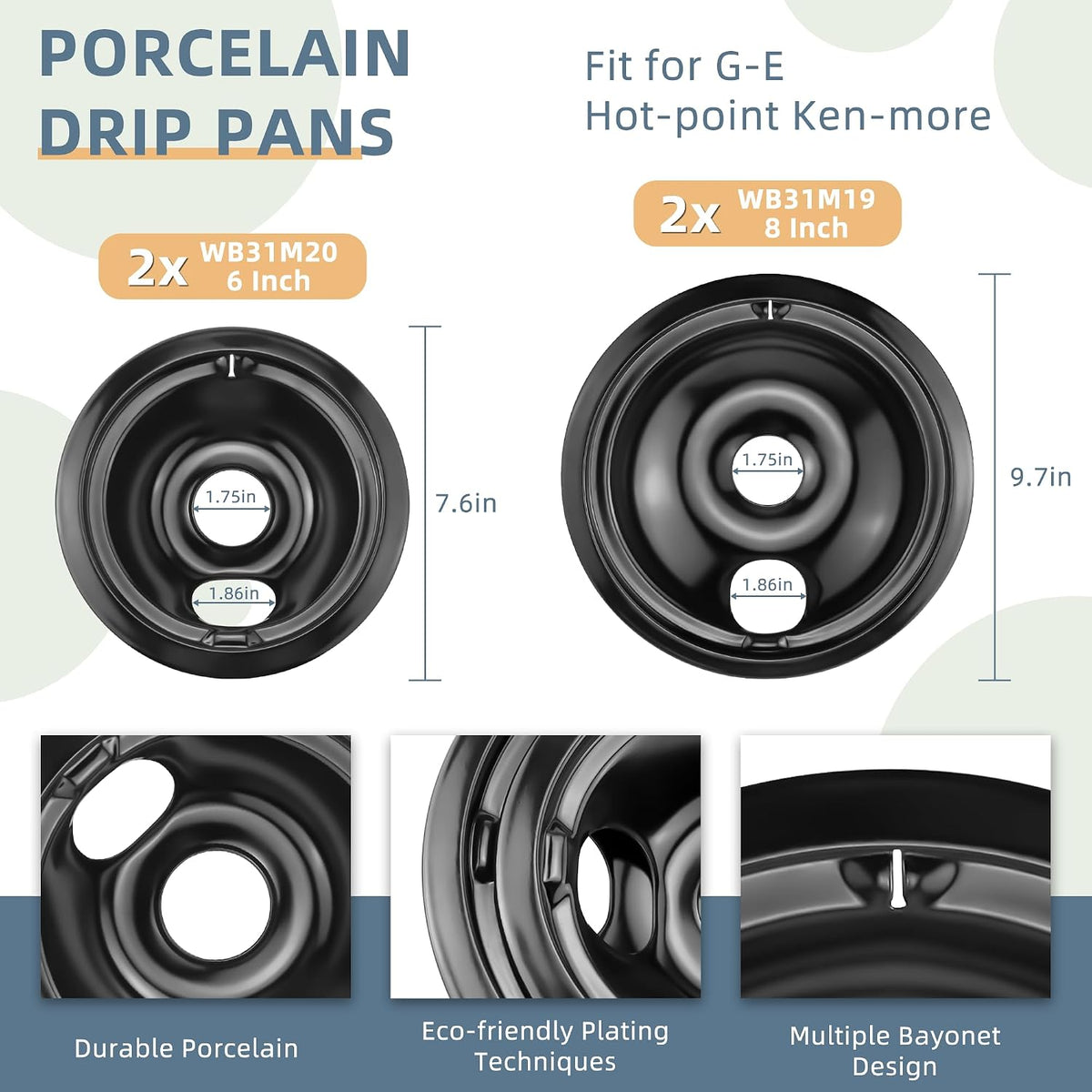 WB30M1 WB30M2 Electric Stove Burners & WB17T10006 Terminal Block Kit & WB31M19 WB31M20 Black Porcelain Burner Drip Pans Set Fit for G-E Ken-More Hot-Point Electric Range Burner Set by Fetechmate