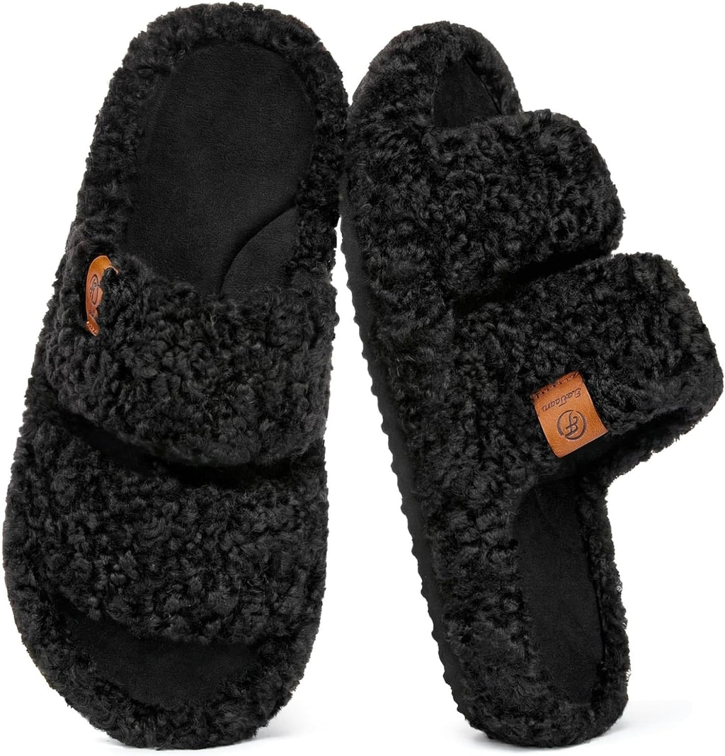 Womens Fuzzy Open-toe Slippers Memory Foam Indoor House Shoes | machine-washable,gifts,memory foam,anti-slip