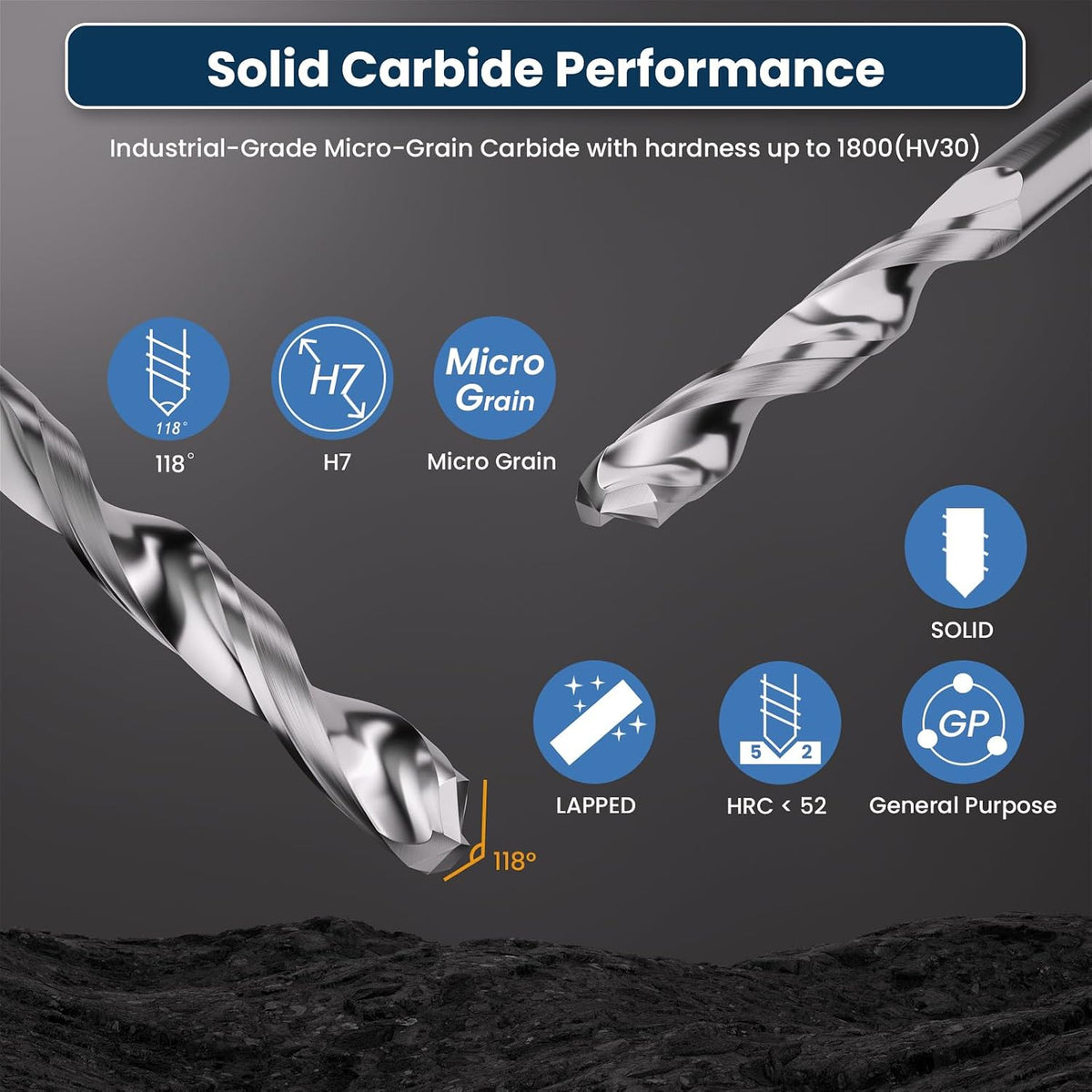 LU&MN Solid Carbide Jobber Drill Bit, 1/4" Dia, 1 Pcs