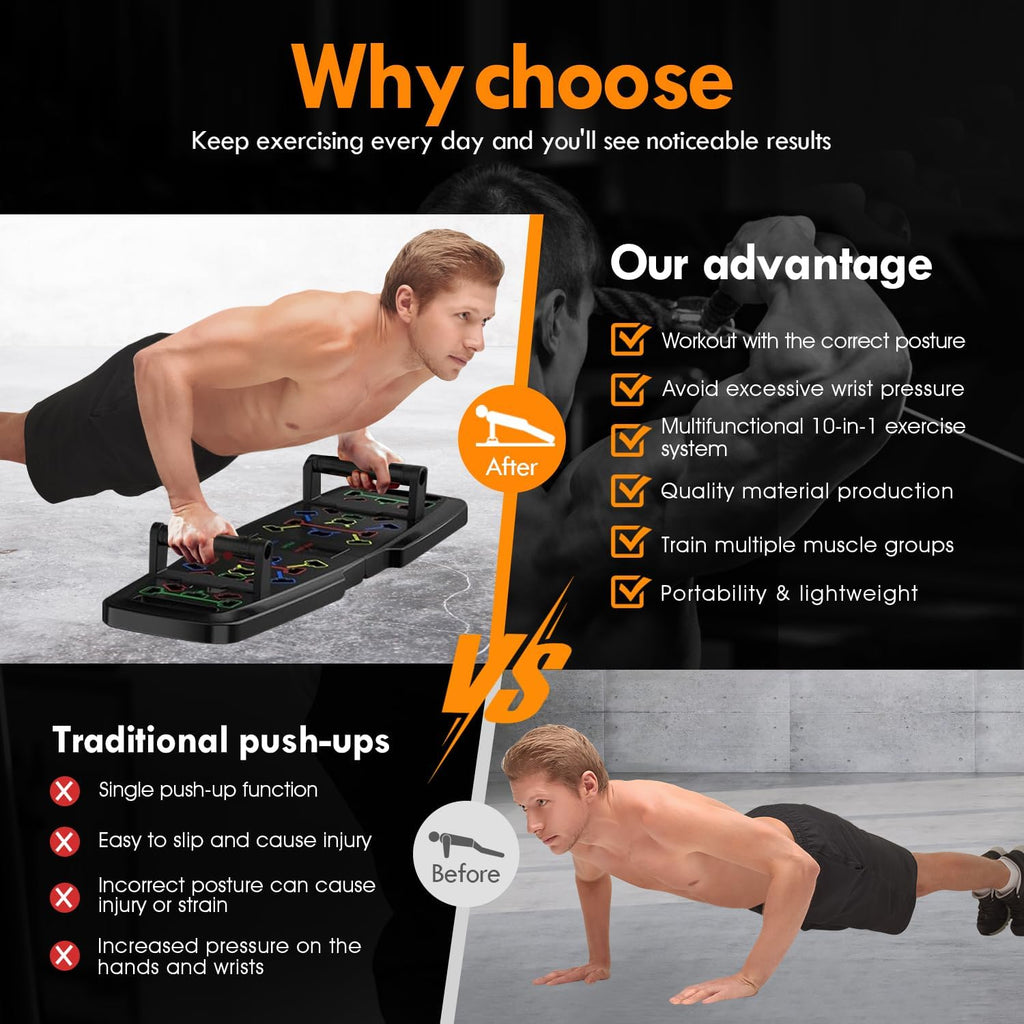 Push Up Board,Home Gym,Portable Exercise Equipment,Pilates Bar and 20 Fitness Accessories with Resistance Bands and