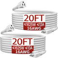 Skrizcable 16/3 Short Extension Cord 20FT 2Pc, White Extension Cord Indoor