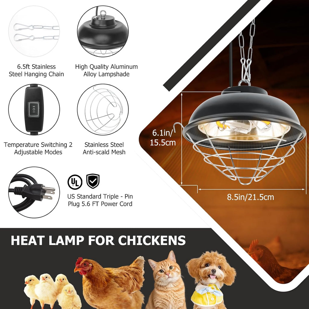 350W Heat Lamp for Chickens - Carbon Fiber Chicken Coop Heater