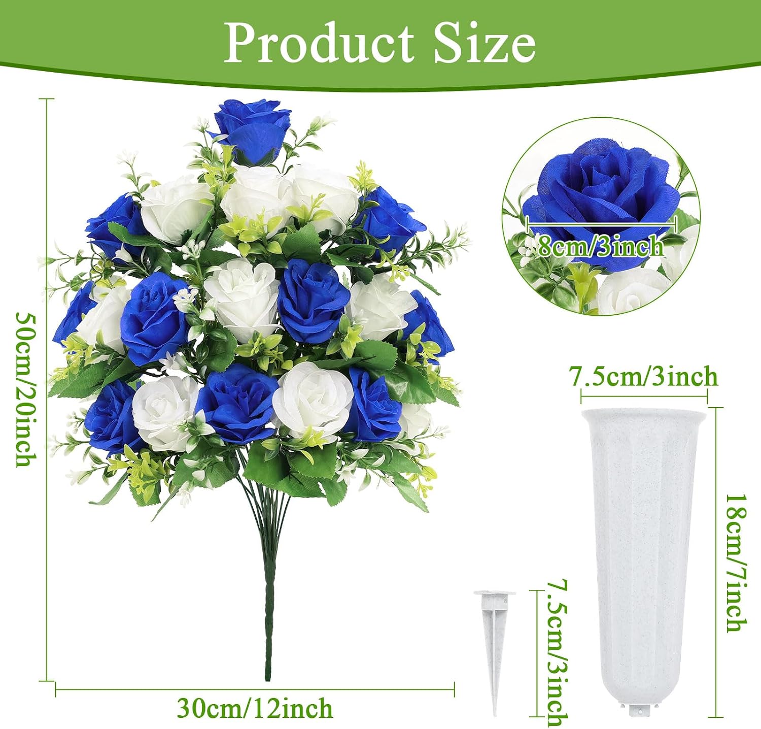 2Pcs Artificial Cemetery Flowers with Vase for Grave