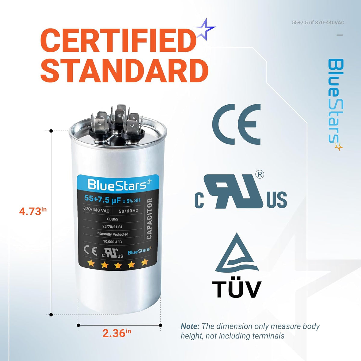 [2025 Updated] BlueStars 55+7.5 uF 55/7.5 MFD 370 or 440 Dual Run Capacitor