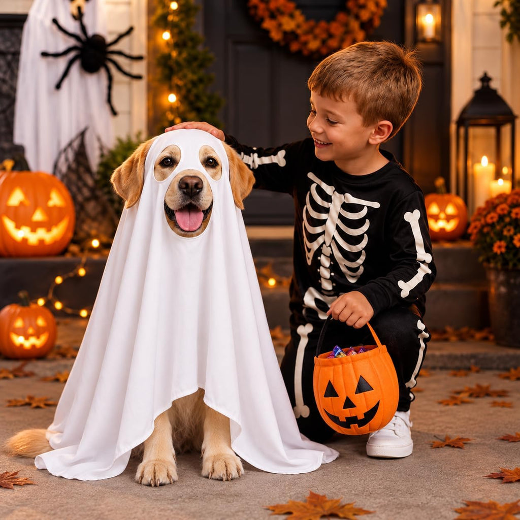 Halloween Ghost Dog Costume Glow Eyes Breathable Outfit for Large Dogs