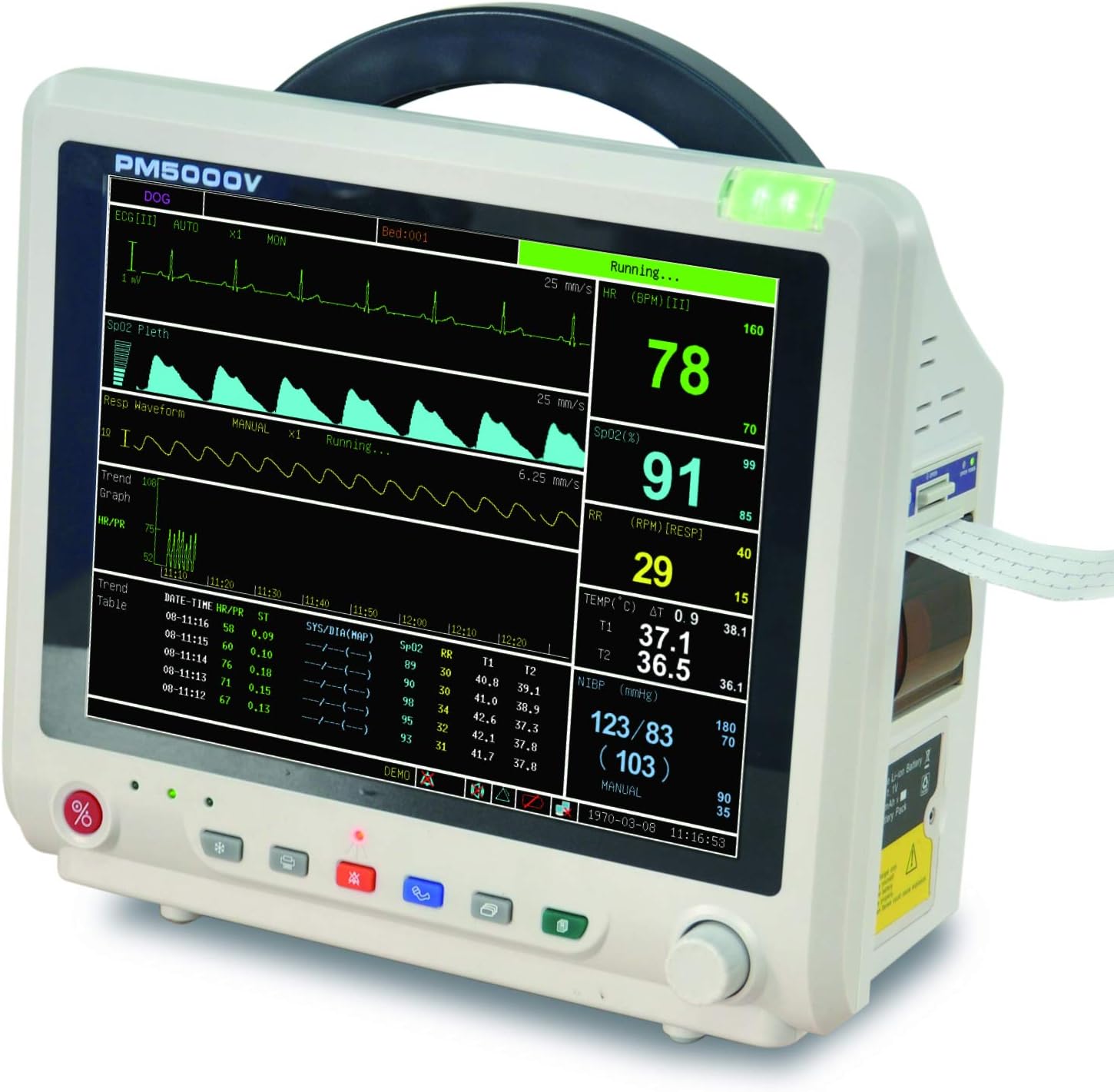 Utech PM5000V Veterinary Multi-parameters Monitor with SPO2, NIBP,Temp,ECG,PR,Resp