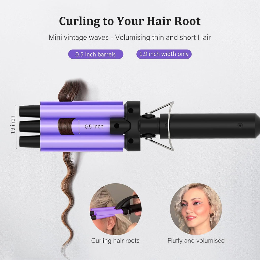 Upgraded Hair Crimper 2 Adjustable Temperature, 1/2 Inch Beach Waves Curling Iron, Hair Waver for Short & Medium