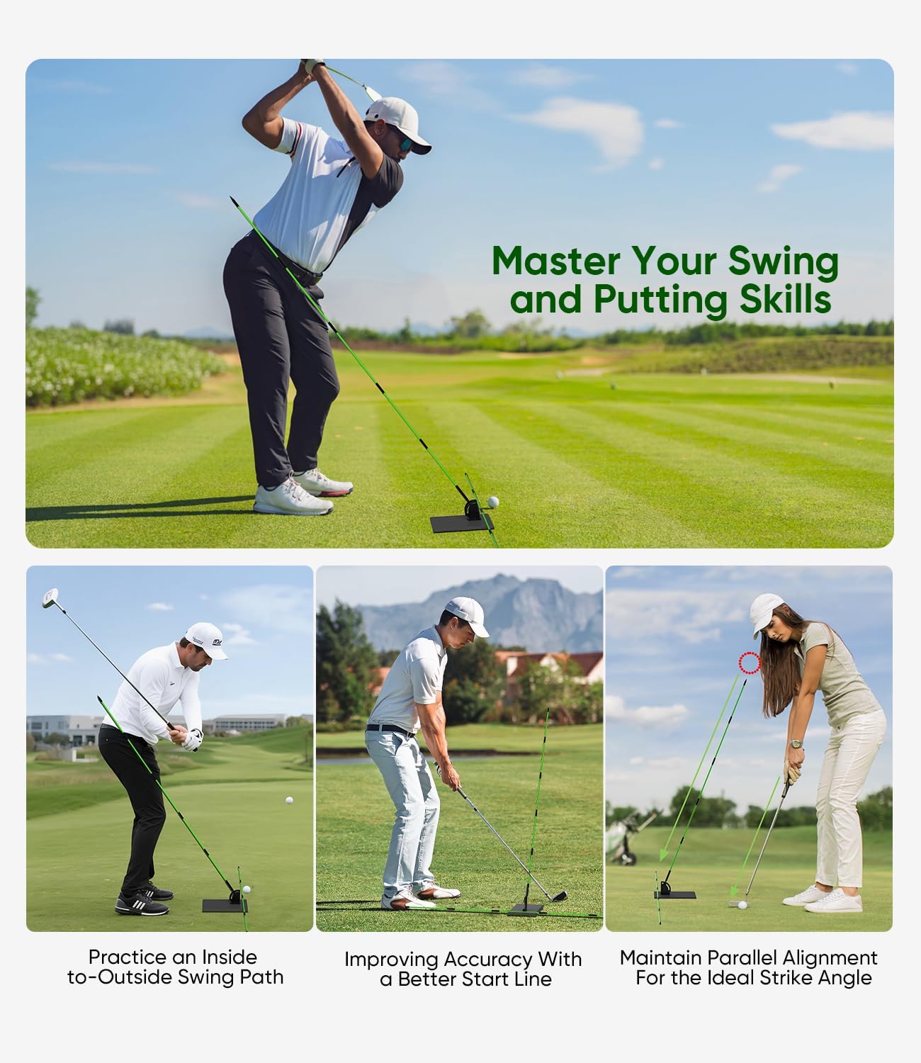 Golf Alignment Sticks and Angle Holder Set with Portable Bag, Golf Swing Trainer, Golf Training Practice Teaching Aid