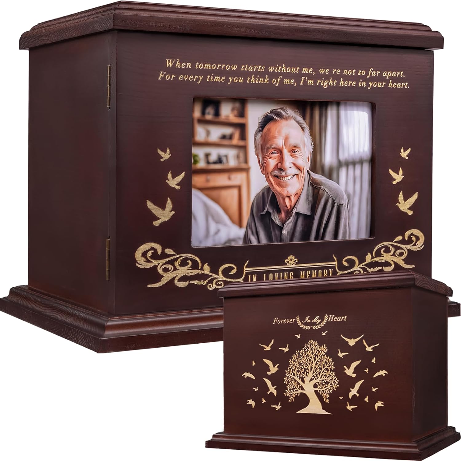 Cremation Urns for Human Ashes, Wooden Urn for Ashes Adult Male Female, Wooden Picture Frame Urns Box and Casket