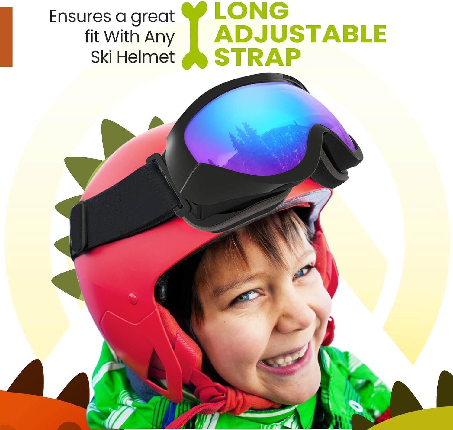 Lollipop Kids Ski Goggles UV Protection Snow Goggles | Anti-Fog Coating, Helmet-Compatible, Adjustable Strap