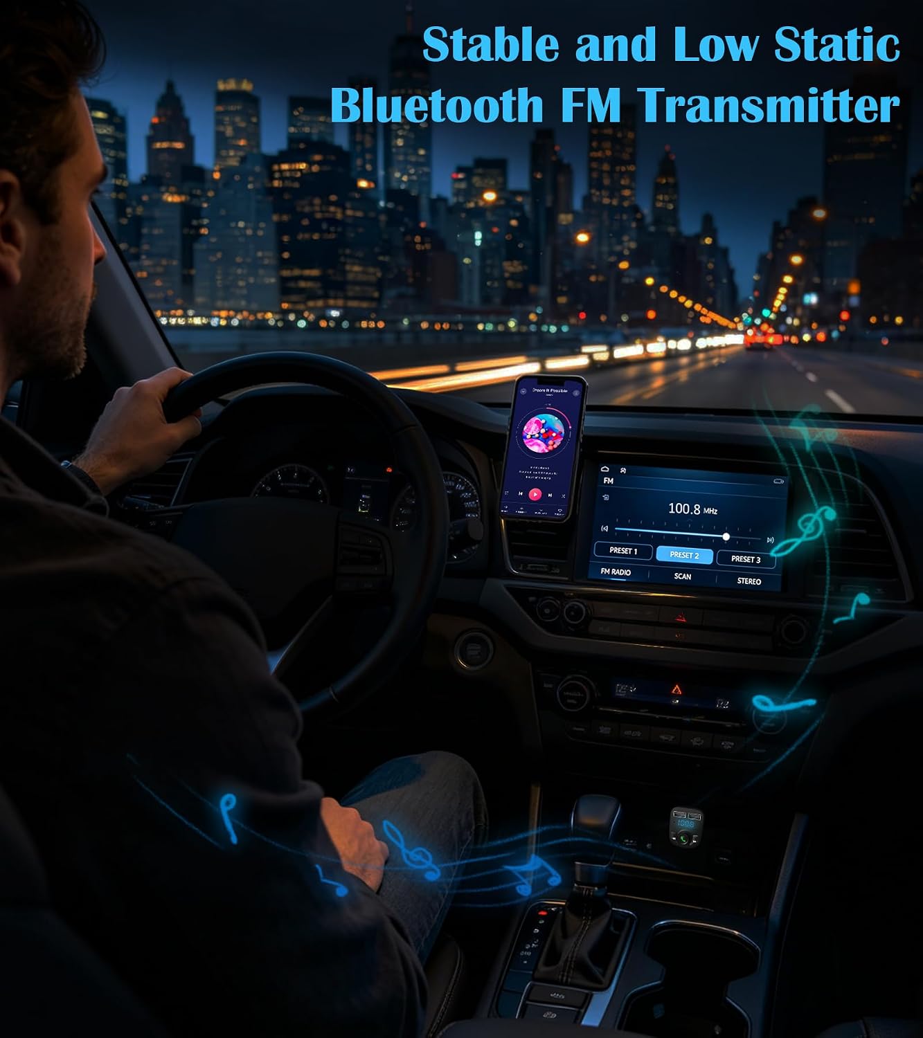 Bluetooth Car Adapter 5.3, FM Transmitter, Dual USB Charger | Stream music, Spotify and GPS navigation with