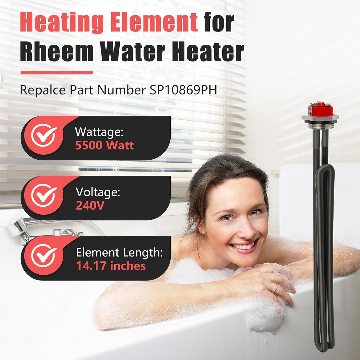 SP10869PH Screw-In 240-Volt by 5500-watt Hot Water Heater Element for Rheem