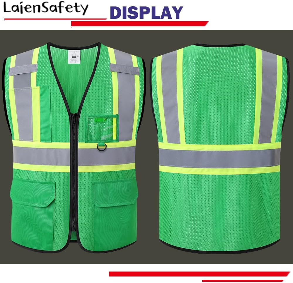 Hi Vis Reflective Safety Vest for Men Women,EK178,Green,2XL | 4 Pockets,1 Inside Pocket, Class 1 Mesh High Visibility
