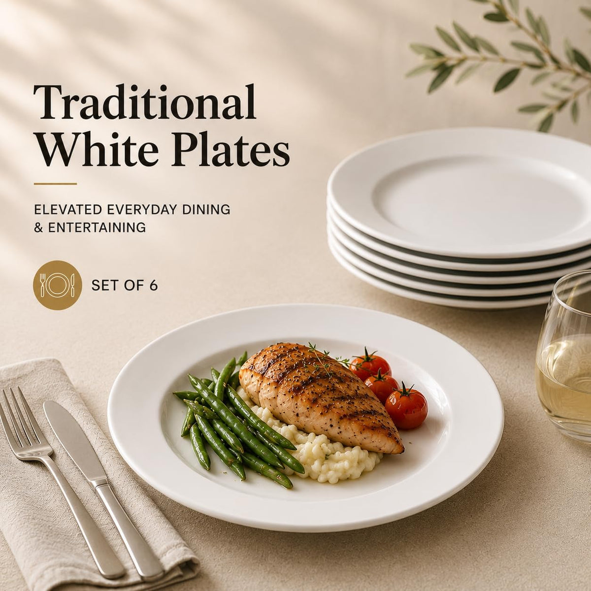 Simply White 10.5" Round Dinner Plate, Set of 6