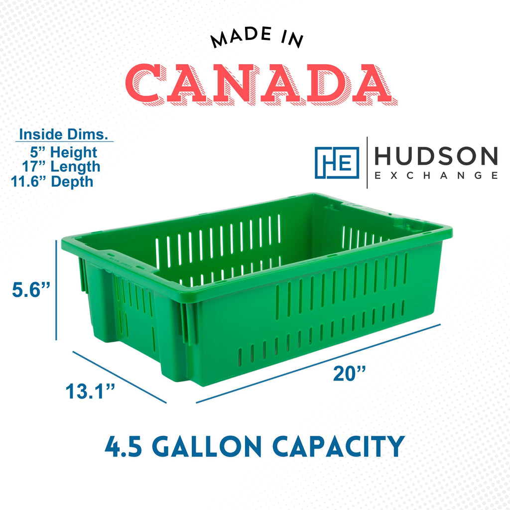 Hudson Exchange 20 x 13 x 5.6" (4 Pack, 4.5 Gallon) Agricultural Nest and Stack Vented Crate Handled Storage
