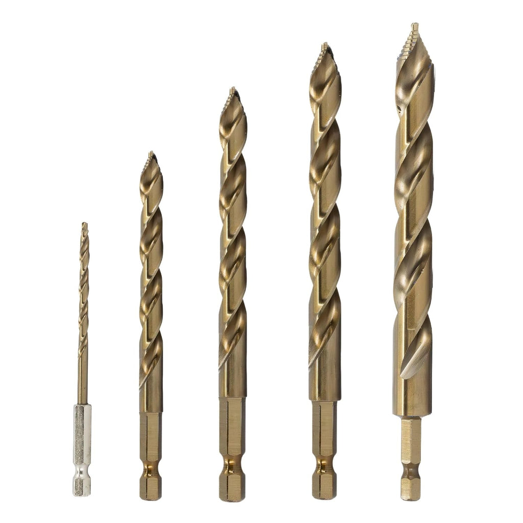 Drill America 5 Piece Cobalt Stepped Point Drill Bit Set with Quick Change Hex Shank