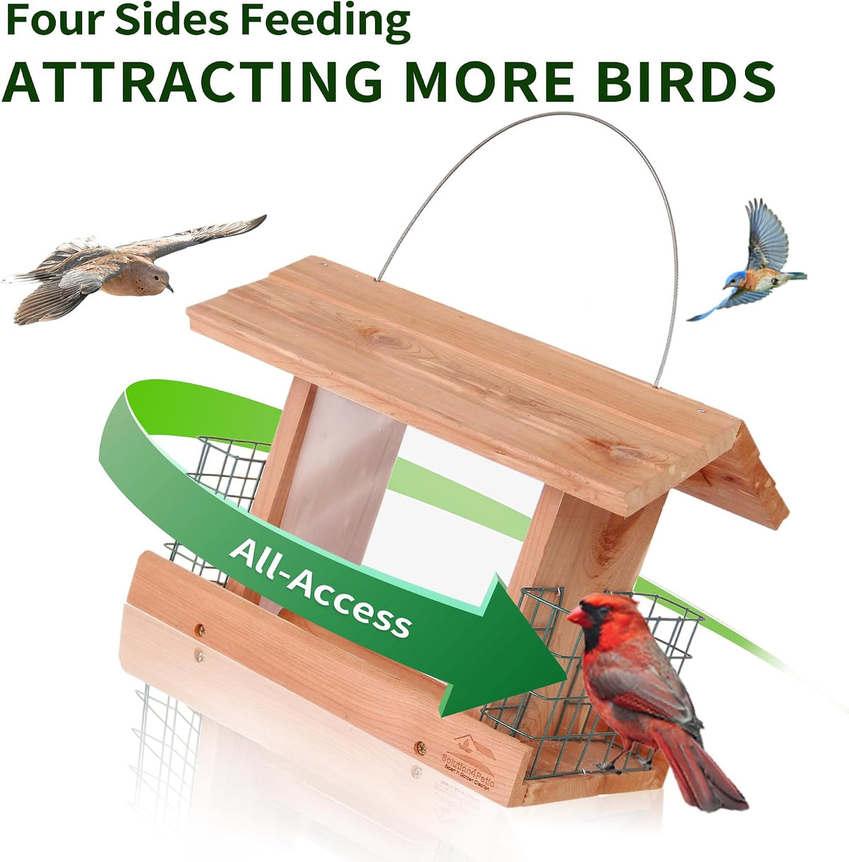 Solution4Patio Squirrel-Proof Cedar Hopper Bird Feeder, Dual Suet Holder