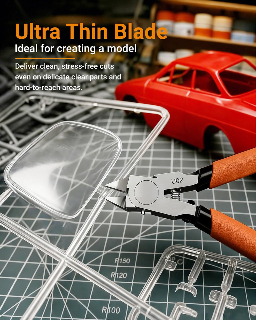 U02 Ultra-thin Single Edge Model Nippers 4.9in Plastic Sprue Cutter | Trim 3mm plastic model kit Cleaning up 3D