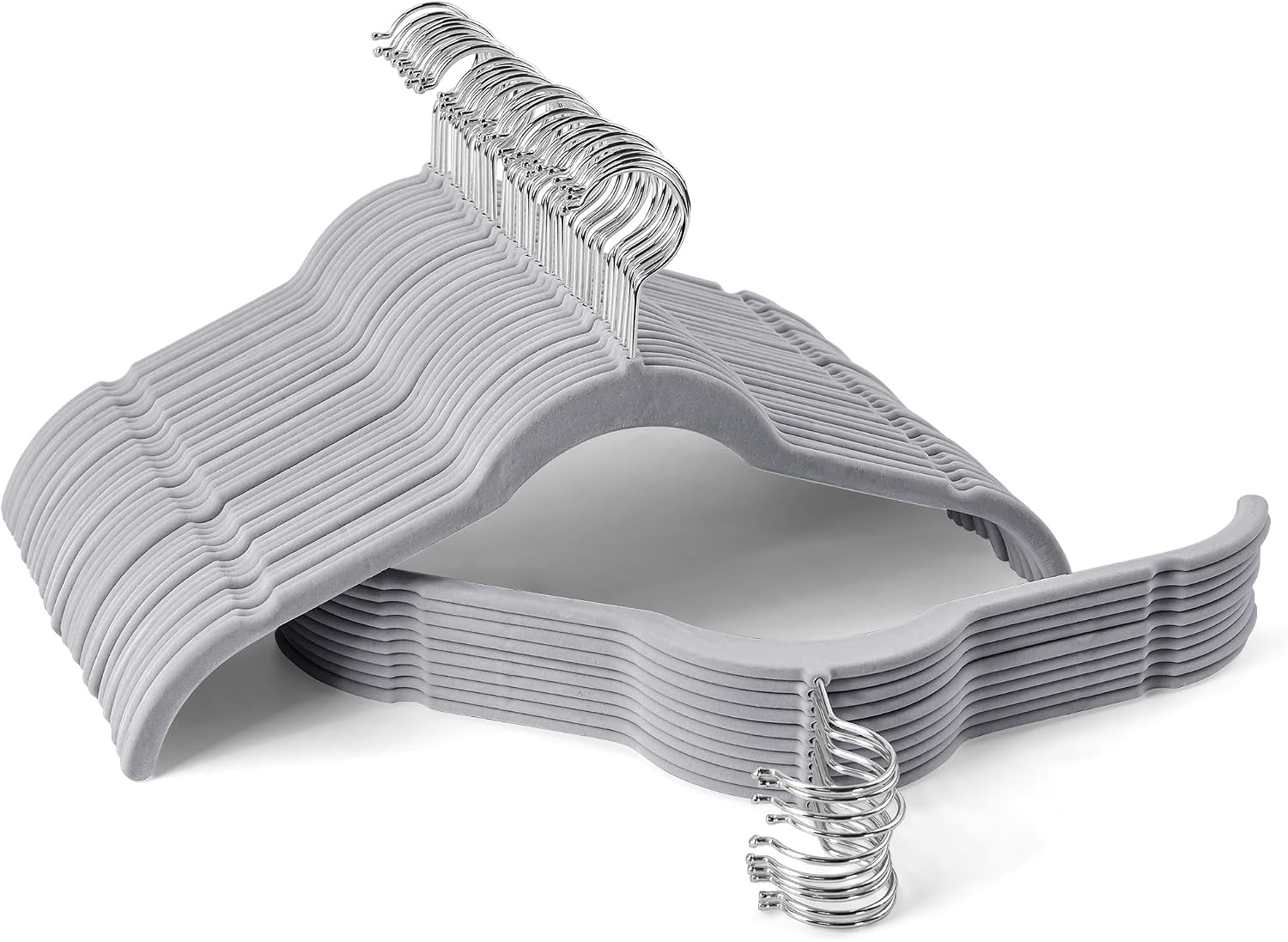 Velvet Hangers 50 Pack, Non-Slip Slim Felt Clothes Hangers Gray | Space-Saving Closet Organization; Flocked Surface;