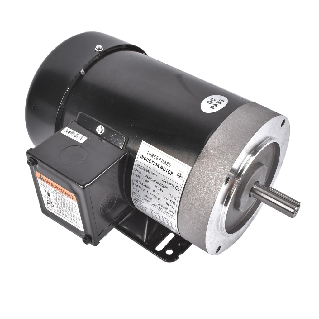 3/4HP Air Compressor Motor, 1725RPM, 3 Phase, with Removable Base