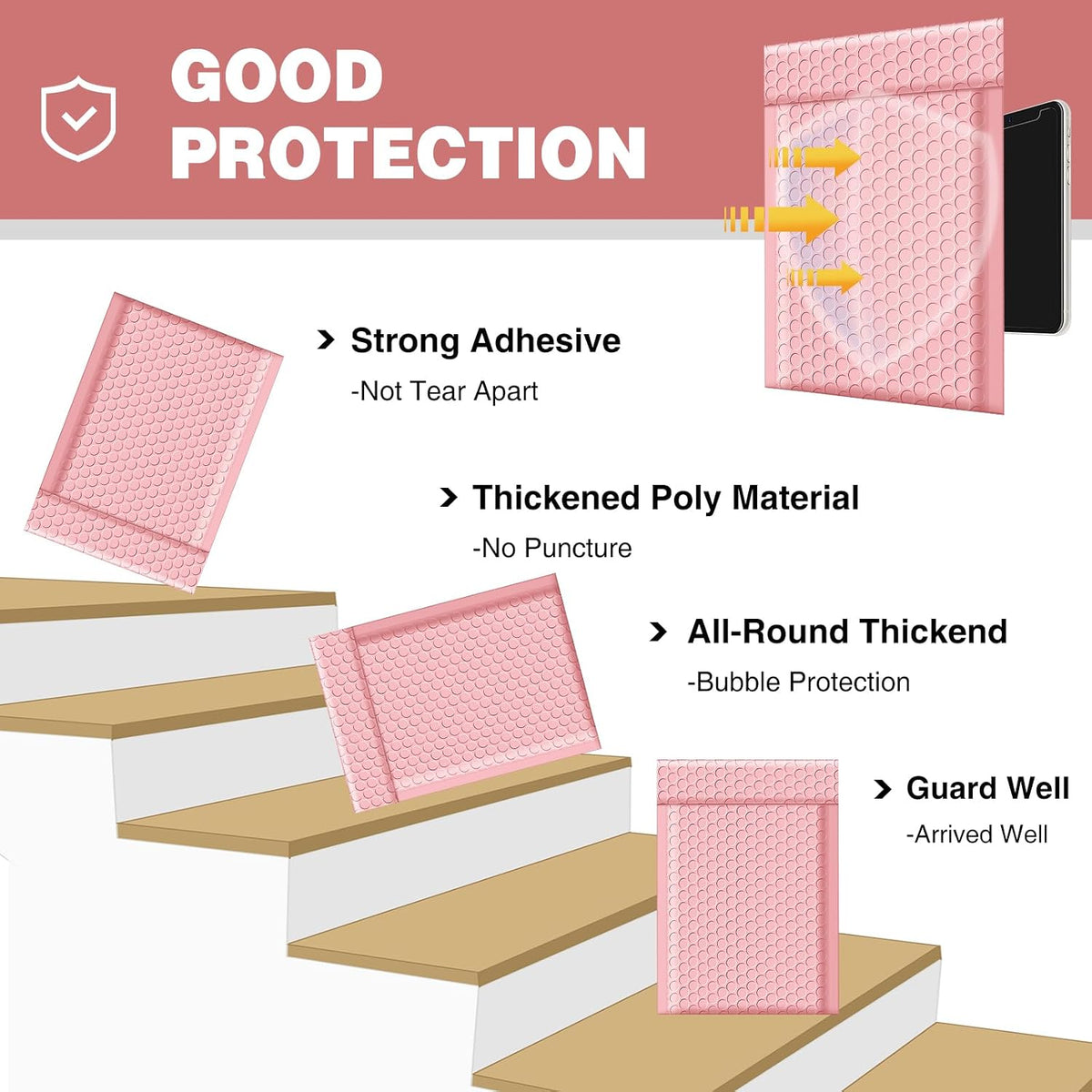 Bubble Mailers 8.5x12 Inch 25pc Light Pink Shipping Bags, Chic Packaging Bags For Small Business, Colored Padded