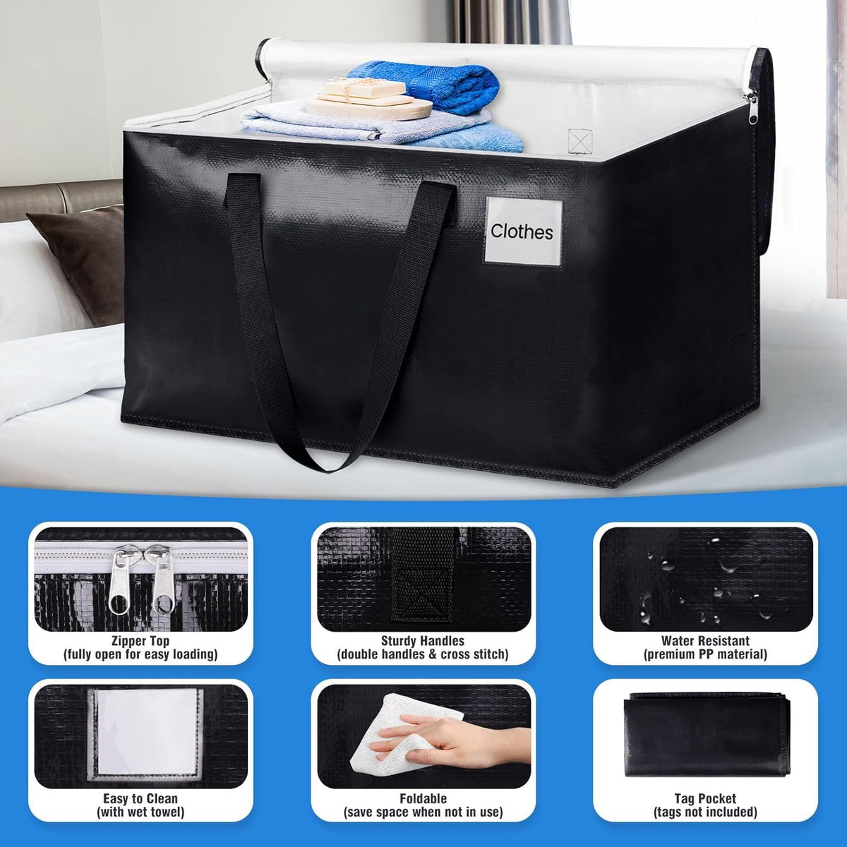 Heavy Duty Moving Bags, Extra Large Storage Bags, 93L, 6-Pack, Black